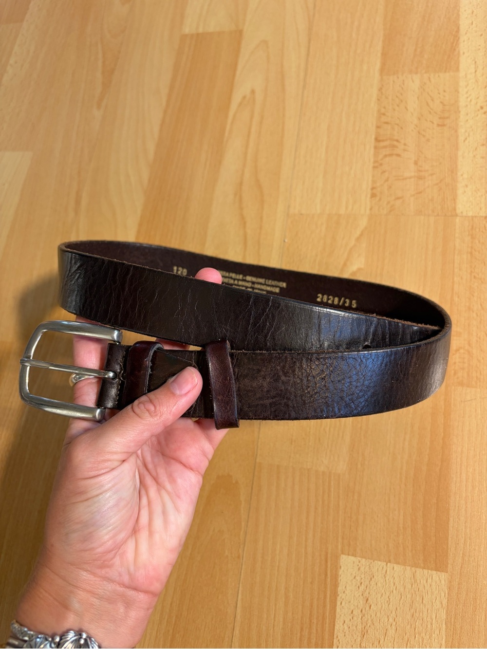 Hahndmade in Italy Dark Brown Leather Belt with Silver Buckle Medium